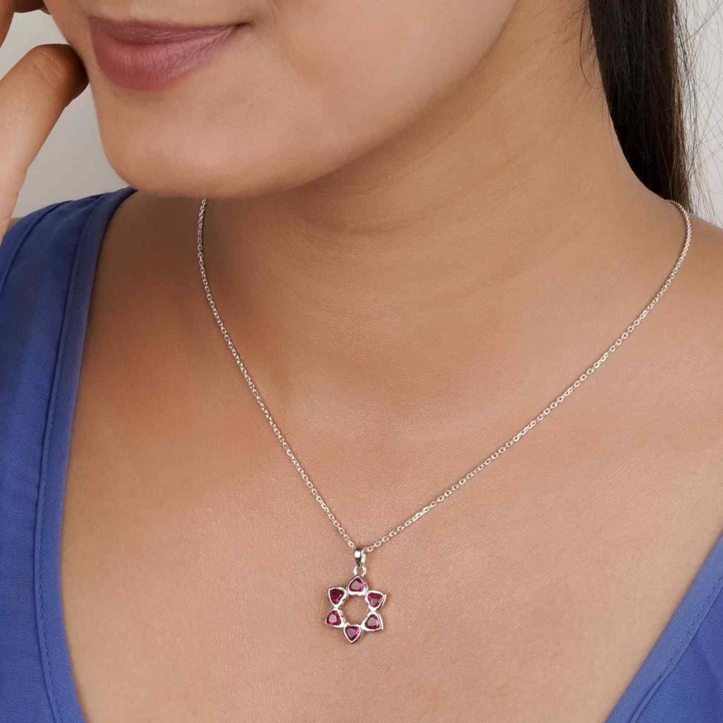 Silver Star Floral Ruby Pendant : ZLP-1102