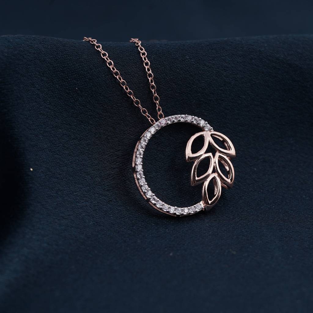 Rose Gold Diamond Vine Circle Pendant : ZLP-1069