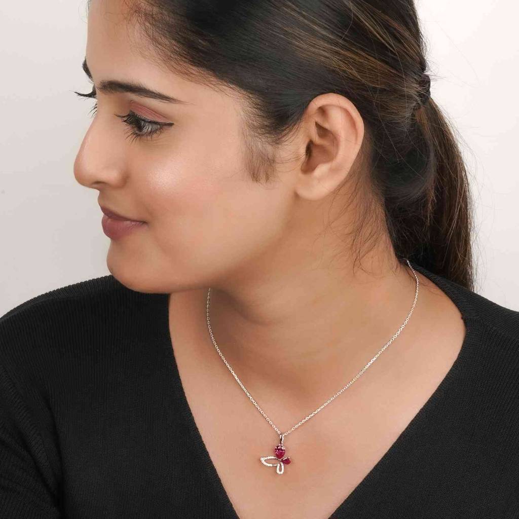 Silver Butterfly Ruby Pendant : ZLP-1103