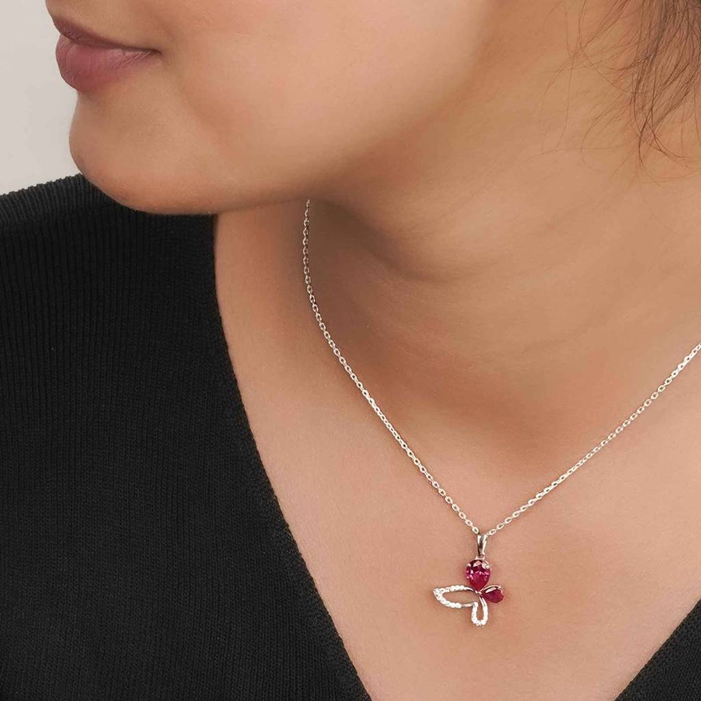 Silver Butterfly Ruby Pendant : ZLP-1103