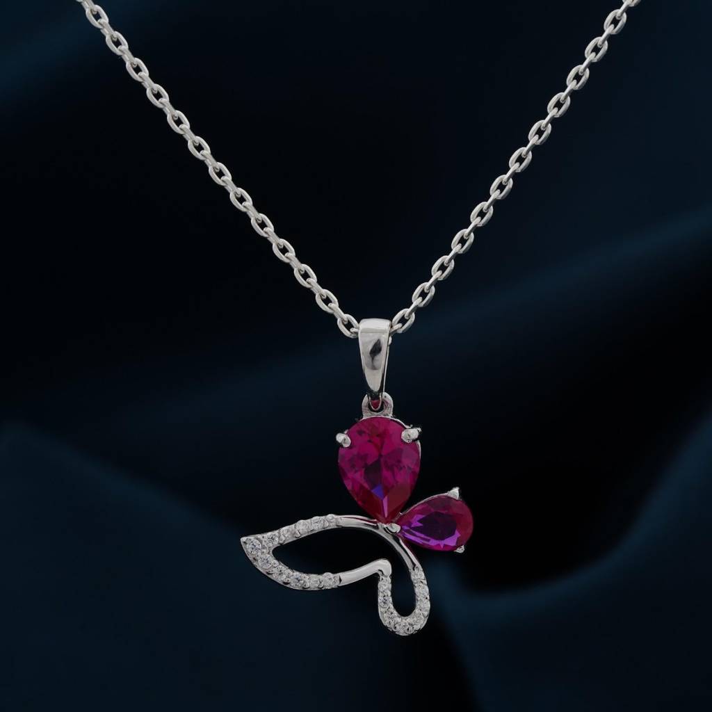 Silver Butterfly Ruby Pendant : ZLP-1103
