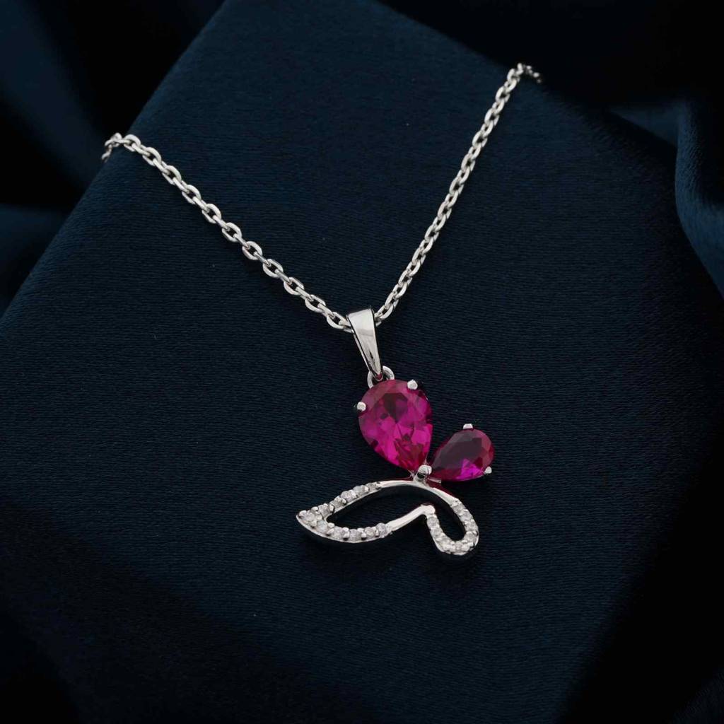 Silver Butterfly Ruby Pendant : ZLP-1103