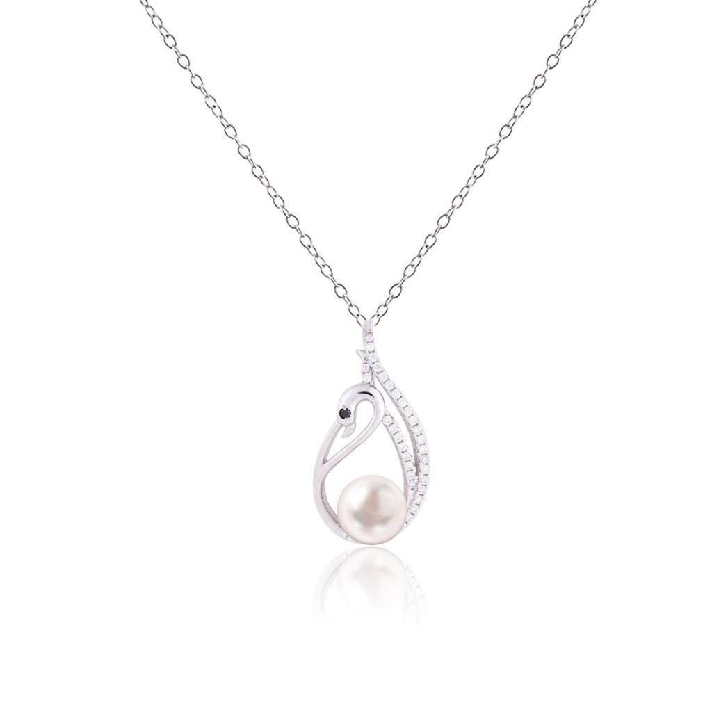 Silver Swan Pendant With Freshwater Pearl : ZLP-1071