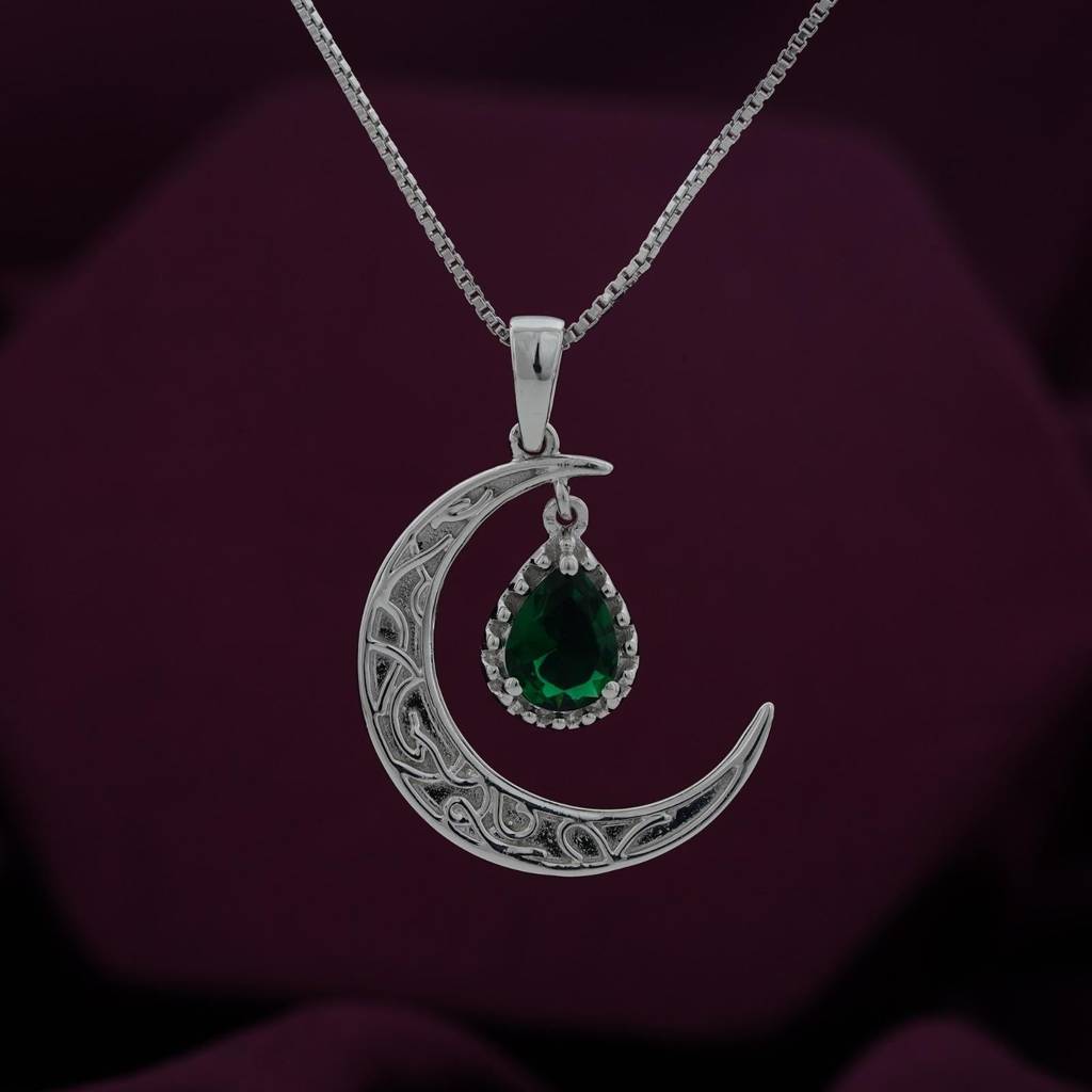 Silver Eclipse Crescent Moon Pendant : ZLP-1104