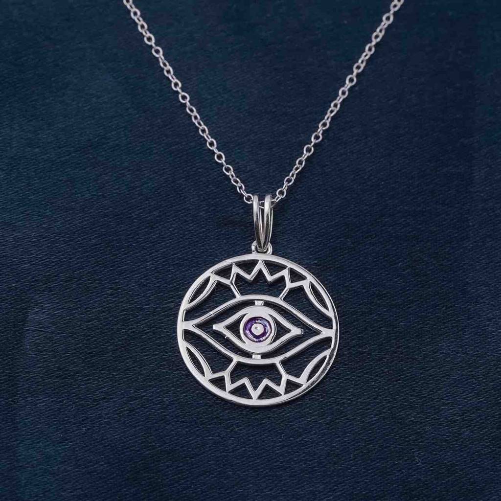 Silver Evil Eye Charm Pendant : ZLP-1105