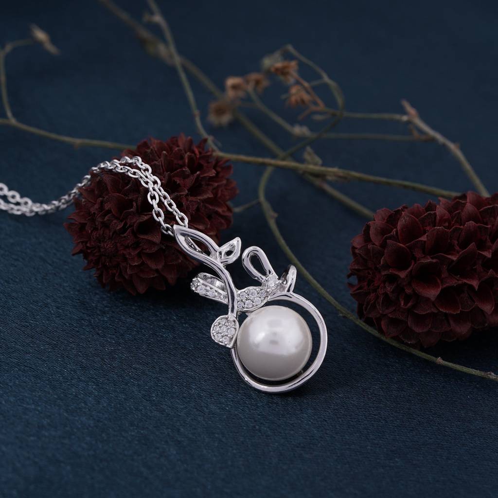 Silver Cultured Freshwater Pearl Floral Pendant Sterling Silver  Silver