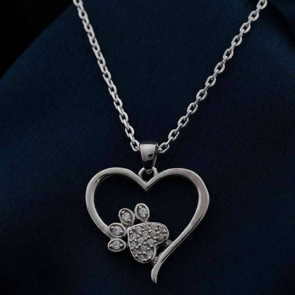 Silver Dog Paw Heart Shaped Pendant : ZLP-1113