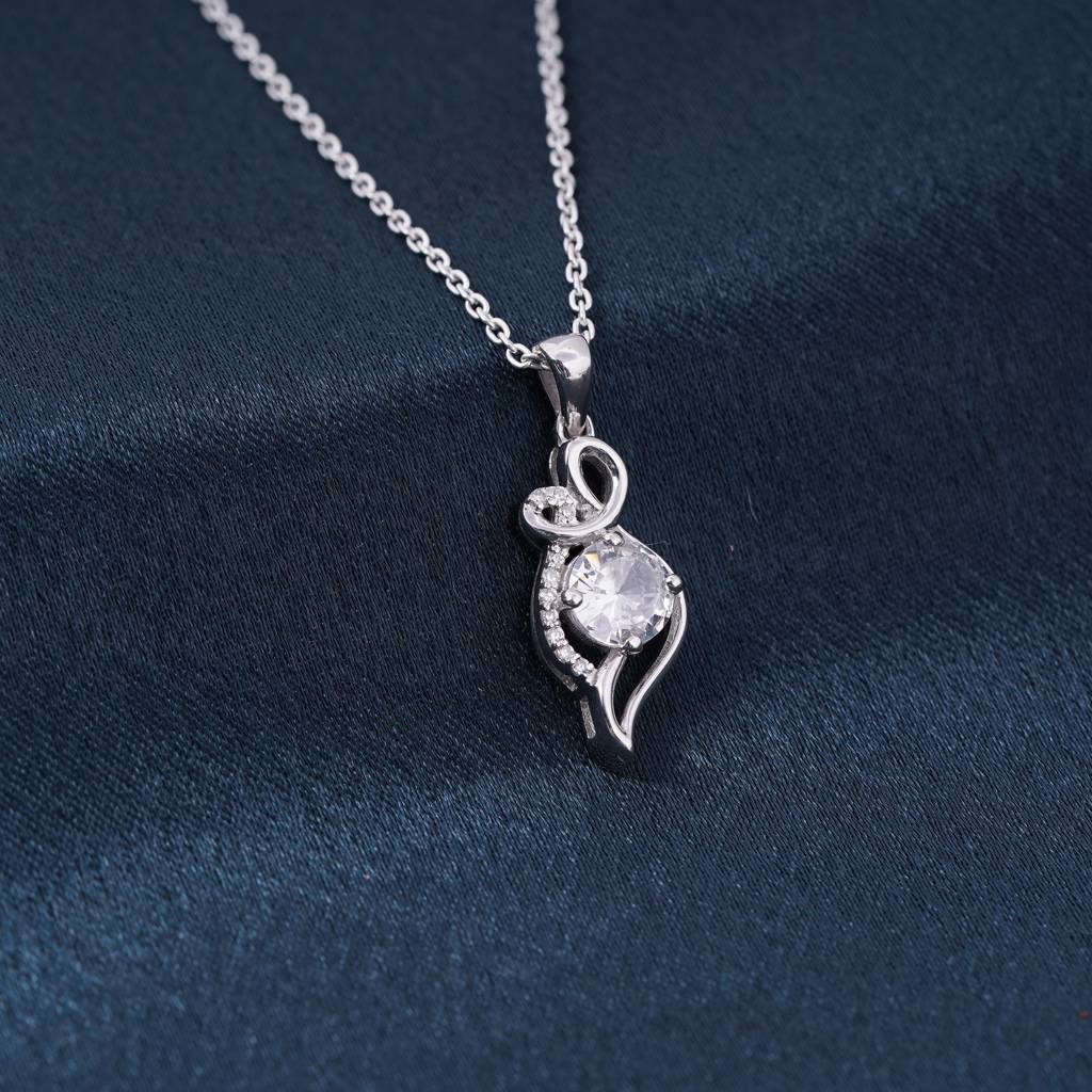 Silver Zircon Falling Drop Pendant : ZLP-1082