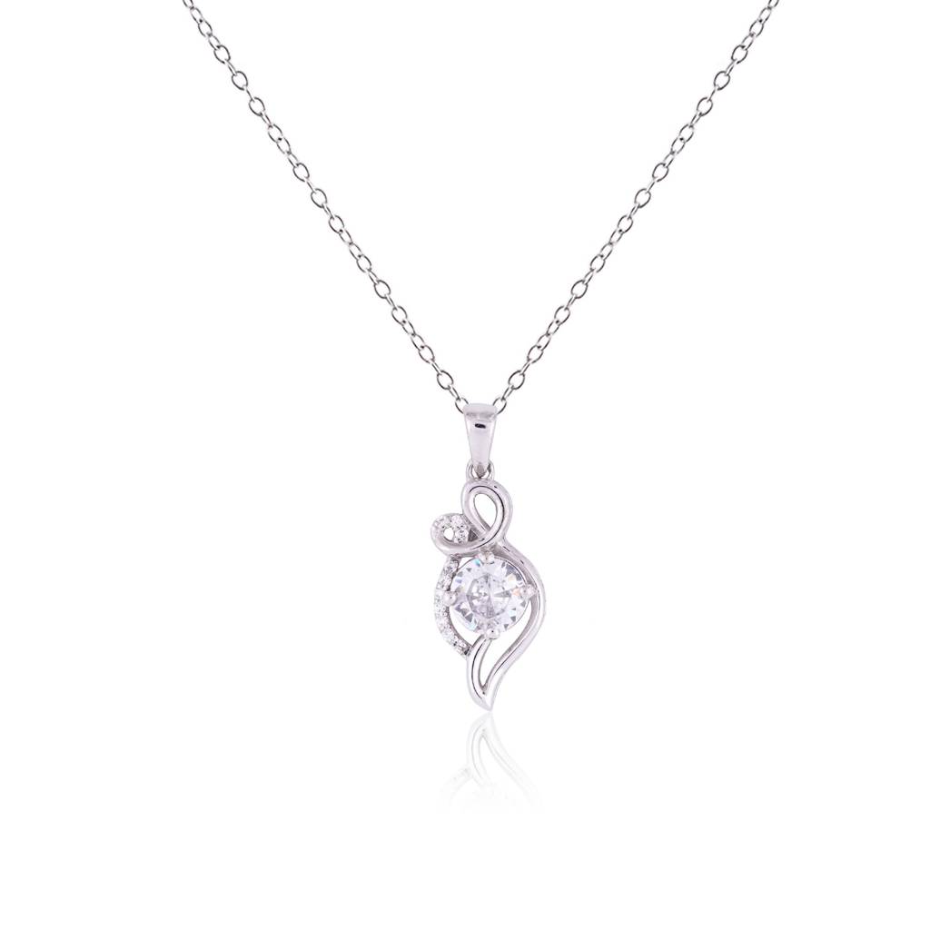 Silver Zircon Falling Drop Pendant : ZLP-1082