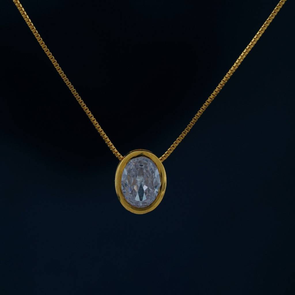 Golden Oval Classic Solitaire Bezel Pendant : ZLP-1114Y