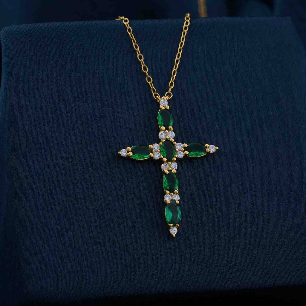 Golden Green Emerald Cross Pendant : ZLP-1125Y