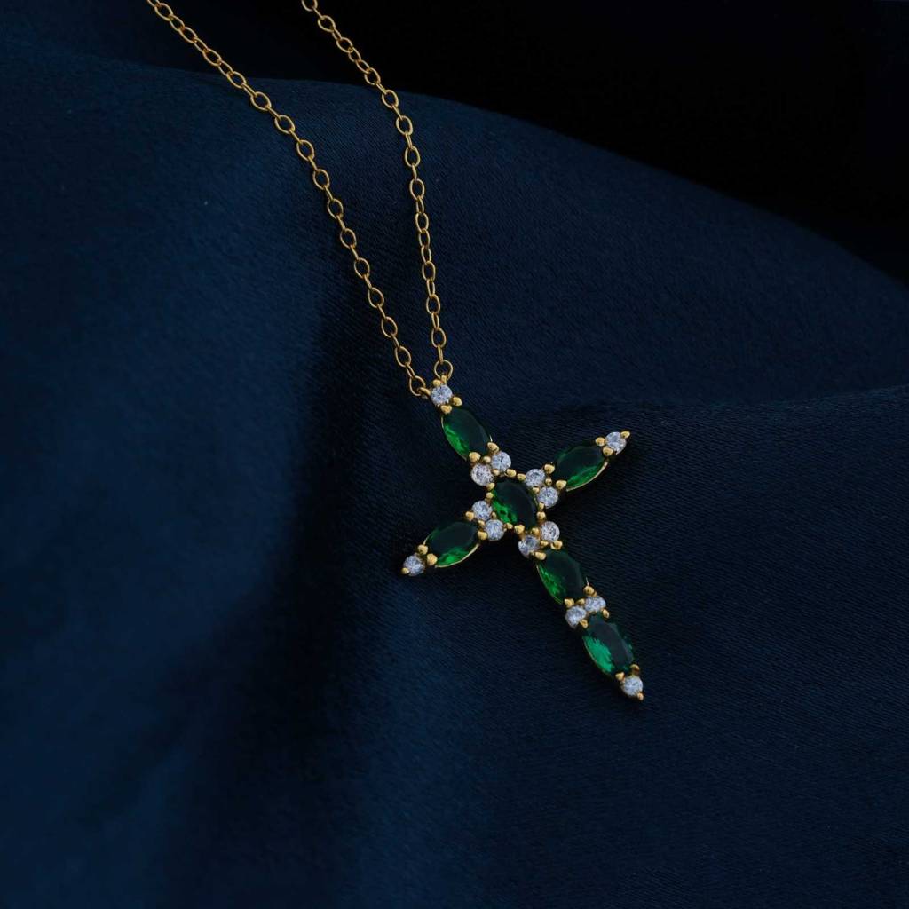 Golden Green Emerald Cross Pendant : ZLP-1125Y