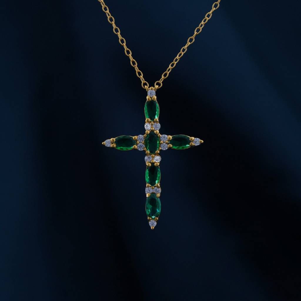 Golden Green Emerald Cross Pendant : ZLP-1125Y