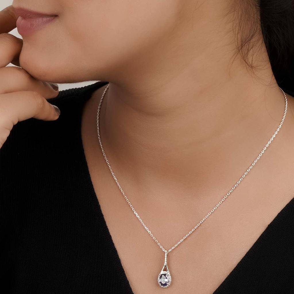 Silver Dazzling Halo Sapphire Pendant : ZLP-1127