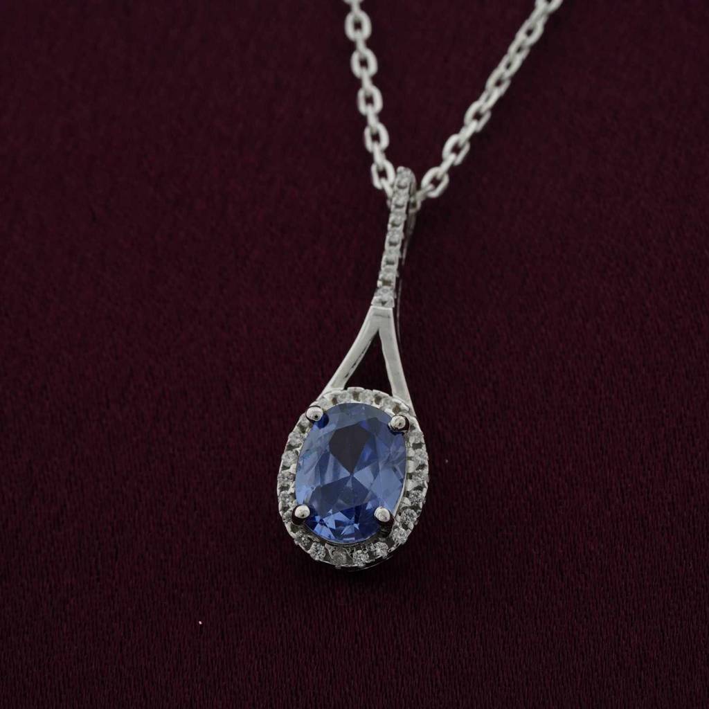 Silver Dazzling Halo Sapphire Pendant : ZLP-1127