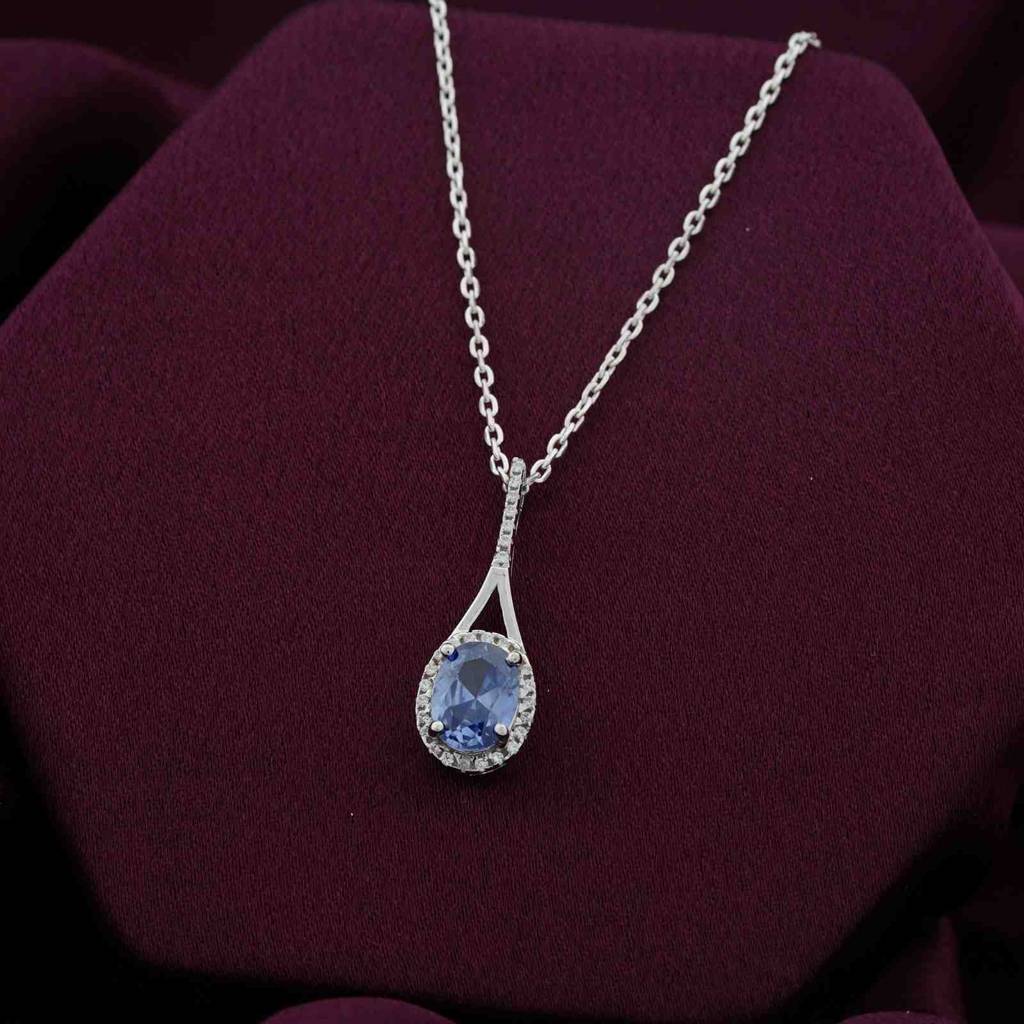 Silver Dazzling Halo Sapphire Pendant : ZLP-1127