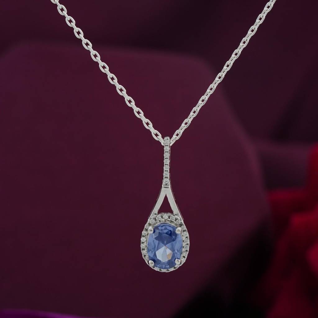 Silver Dazzling Halo Sapphire Pendant : ZLP-1127