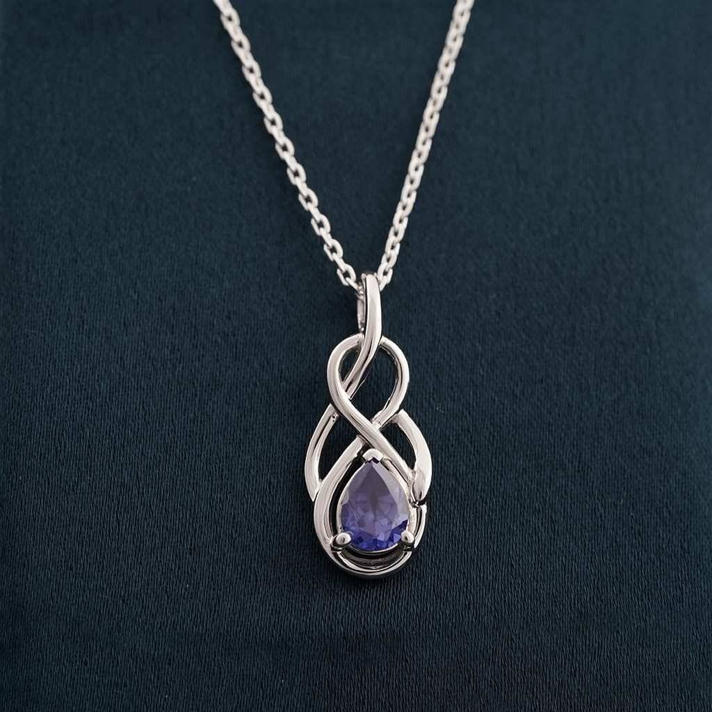 Silver Sapphire Infinity Knot Pendant : ZLP-1129