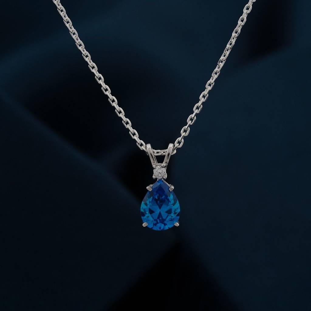 Silver Teardrop Topaz Pendant : ZLP-1131