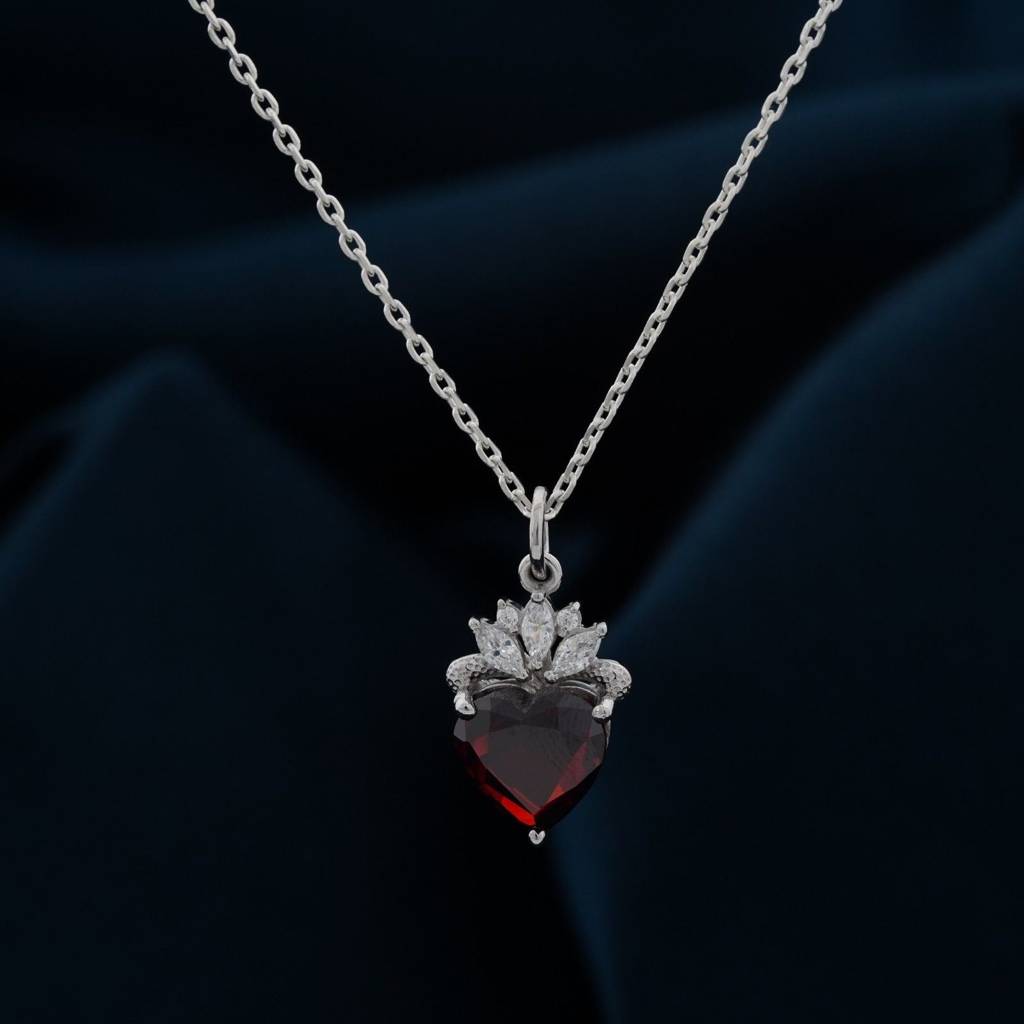 Silver Red Heart Crown Pendant : ZLP-1136