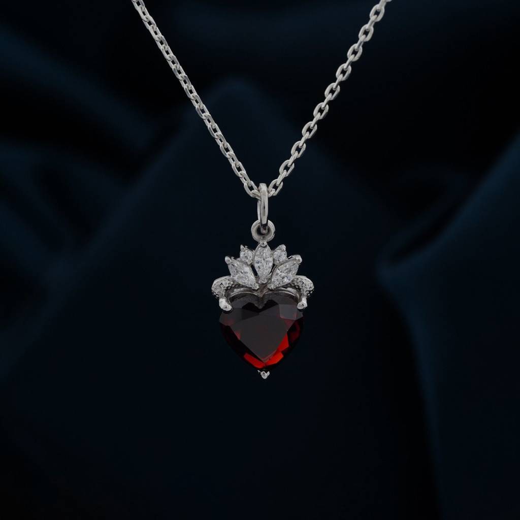 Silver Red Heart Crown Pendant : ZLP-1136