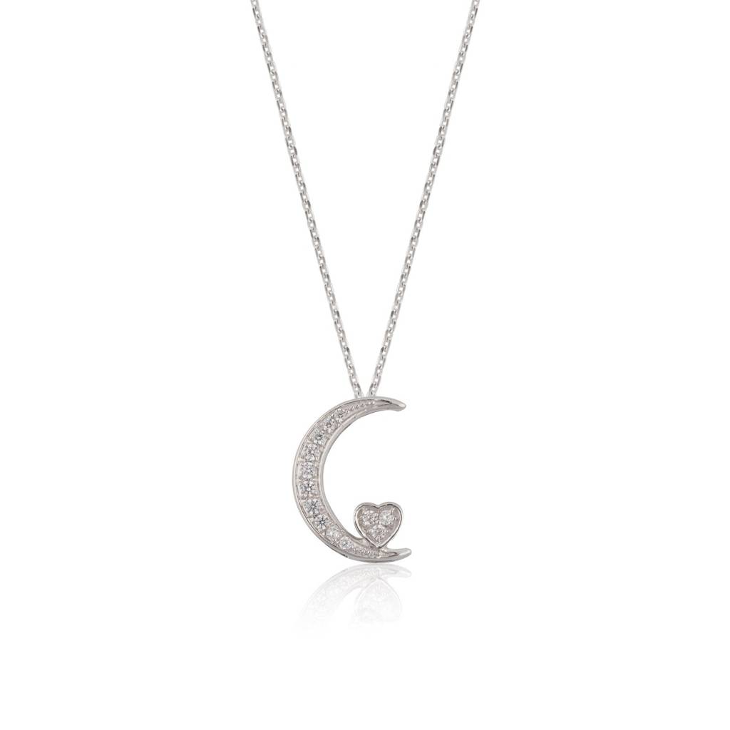 Silver Moon To Heart Necklace : ZLP-1138