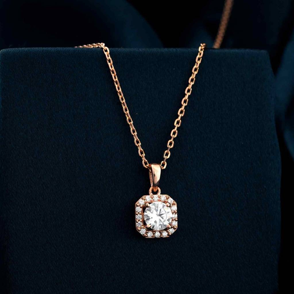 Rose Gold Halo Minimal Pendant : ZLP-1142R