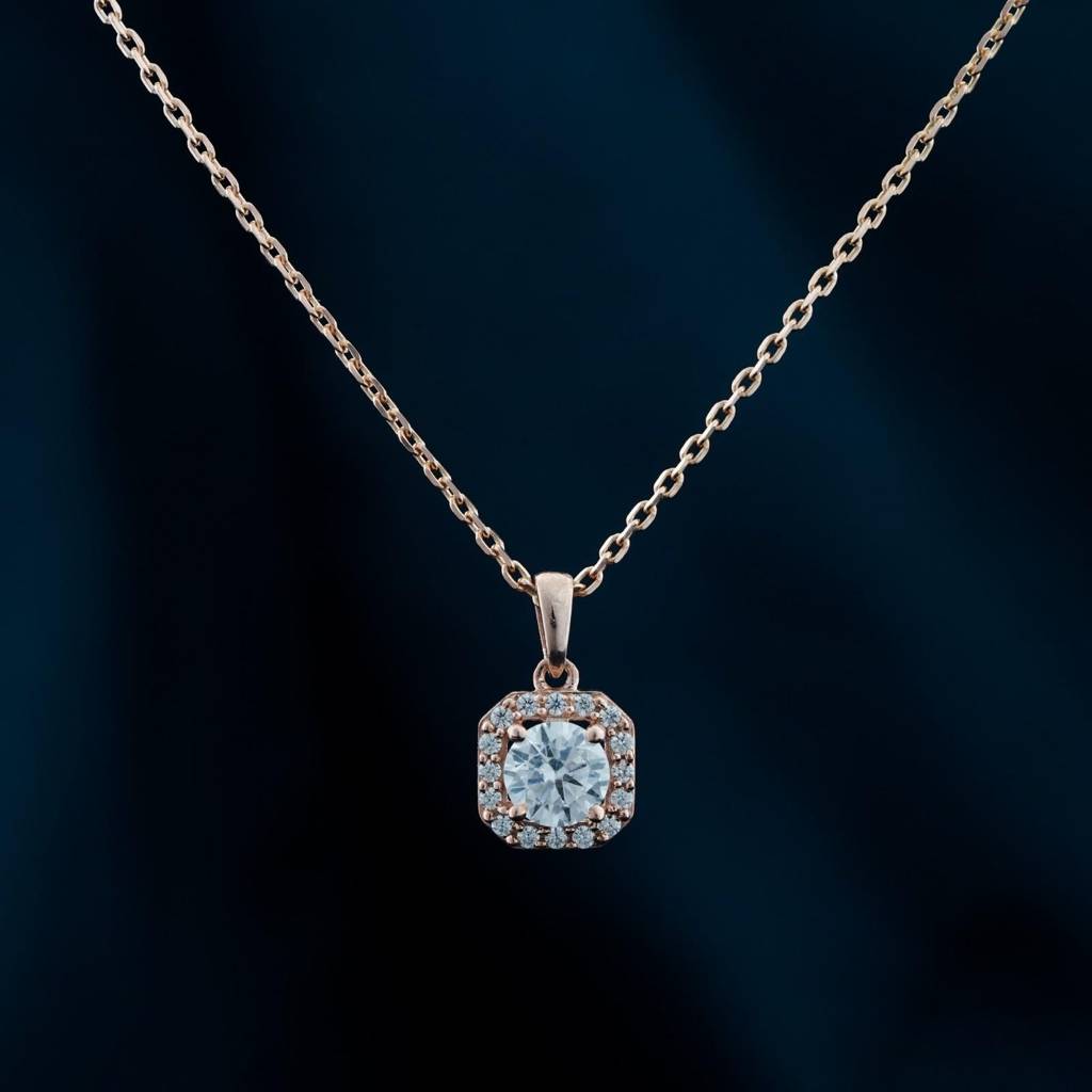 Rose Gold Halo Minimal Pendant : ZLP-1142R