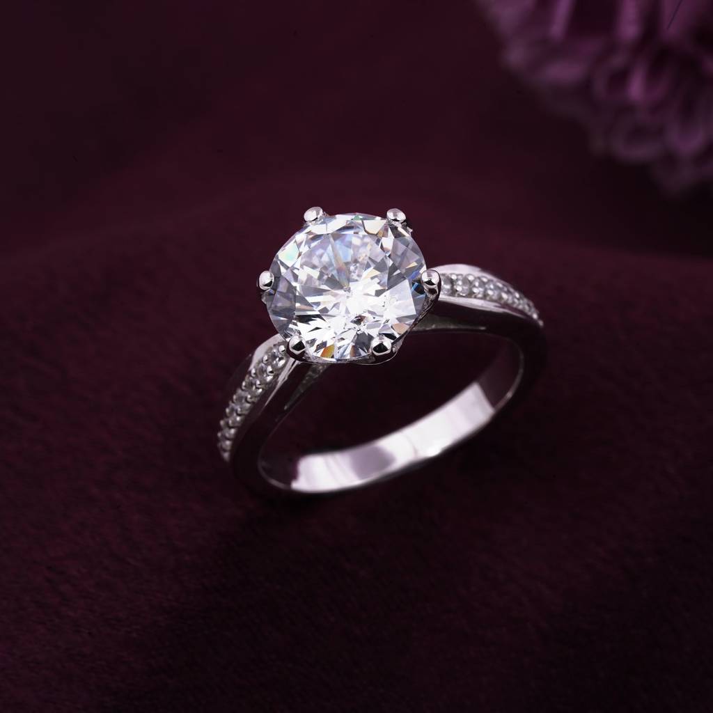 Silver Solitaire Diamond Ring : ZLR-1001