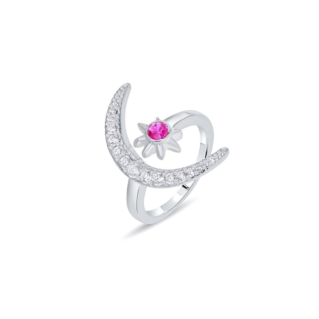 Silver Moon Style Pink Ruby Ring : ZLR-1002