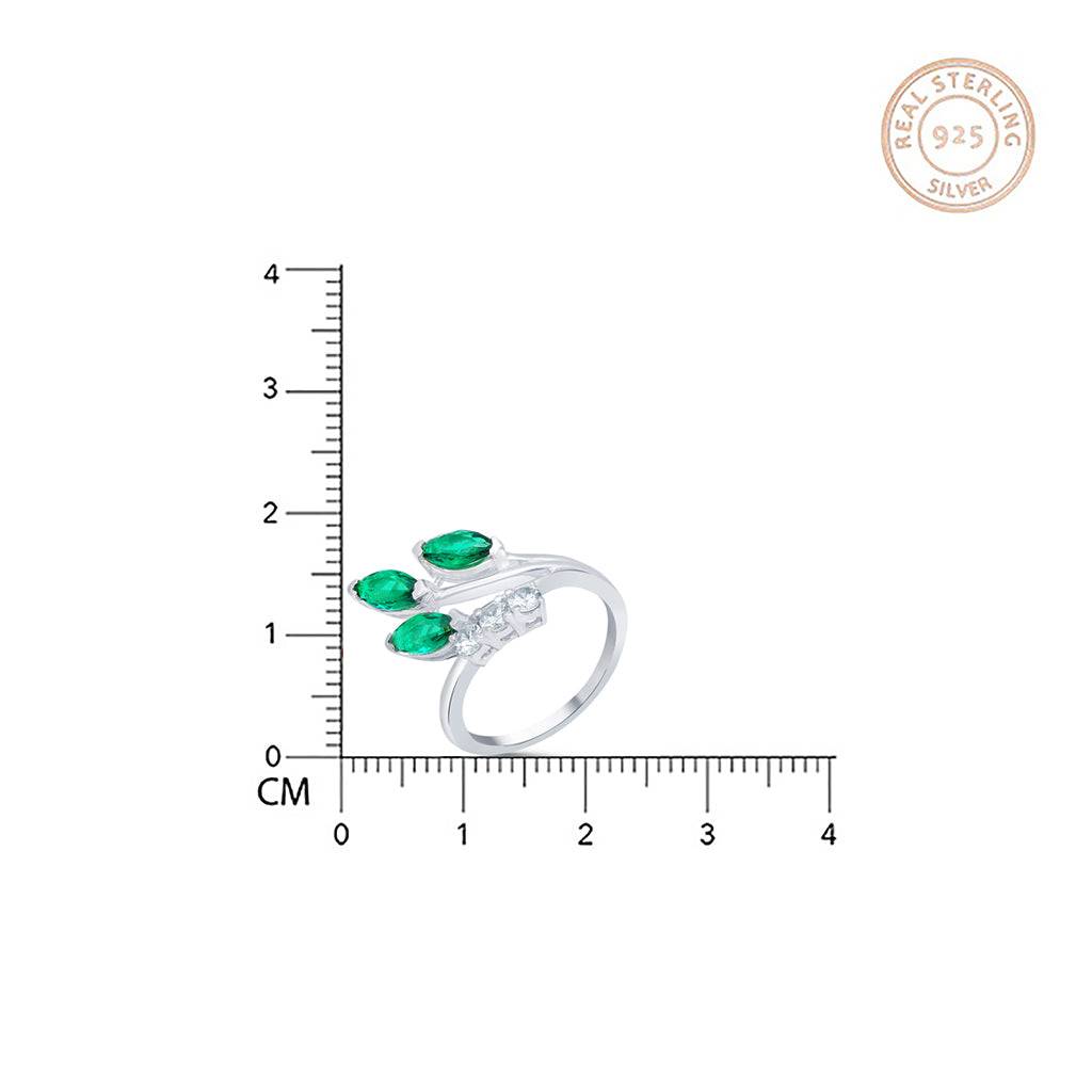 Silver Green Emerald Leaf Design Ring : ZLR-1005