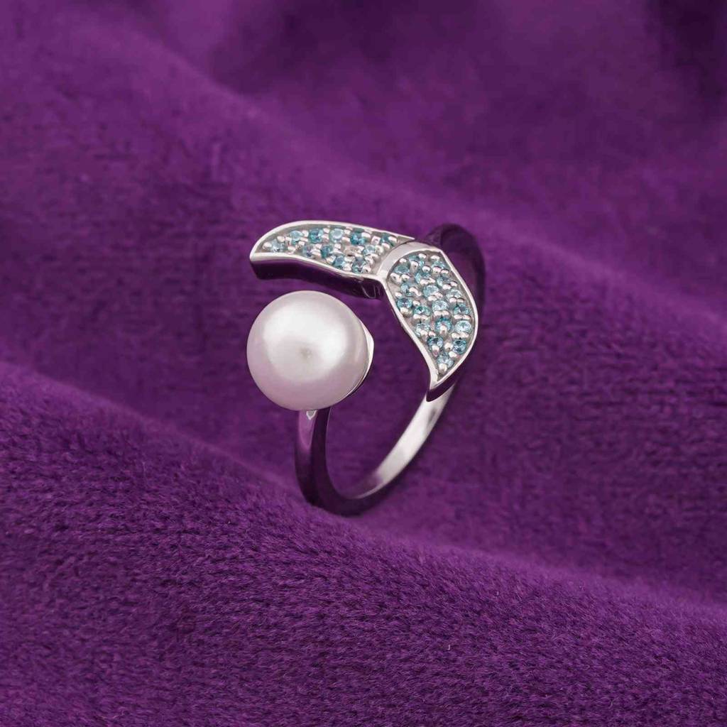 Silver Blue Dolphin Pearl Ring : ZLR-1106