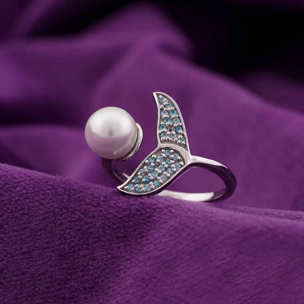 Silver Blue Dolphin Pearl Ring : ZLR-1106