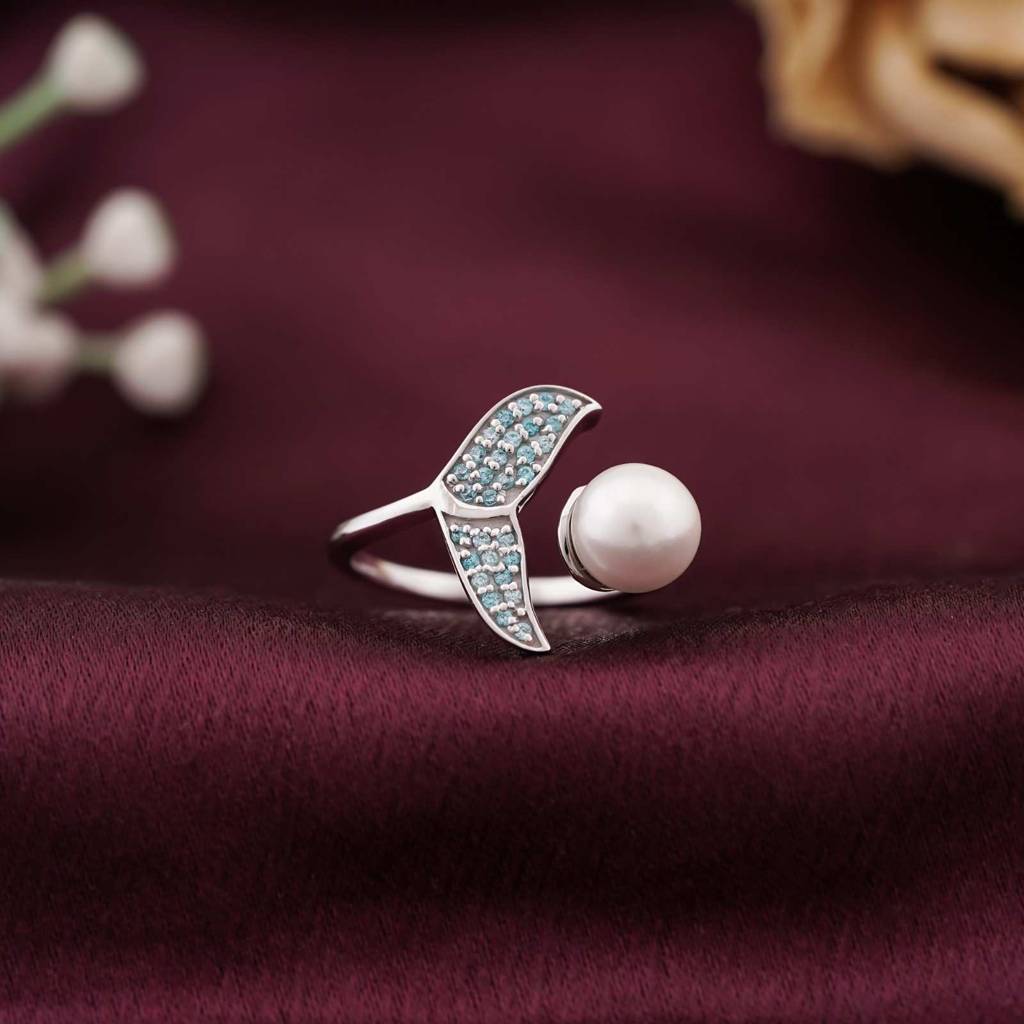 Silver Blue Dolphin Pearl Ring : ZLR-1106