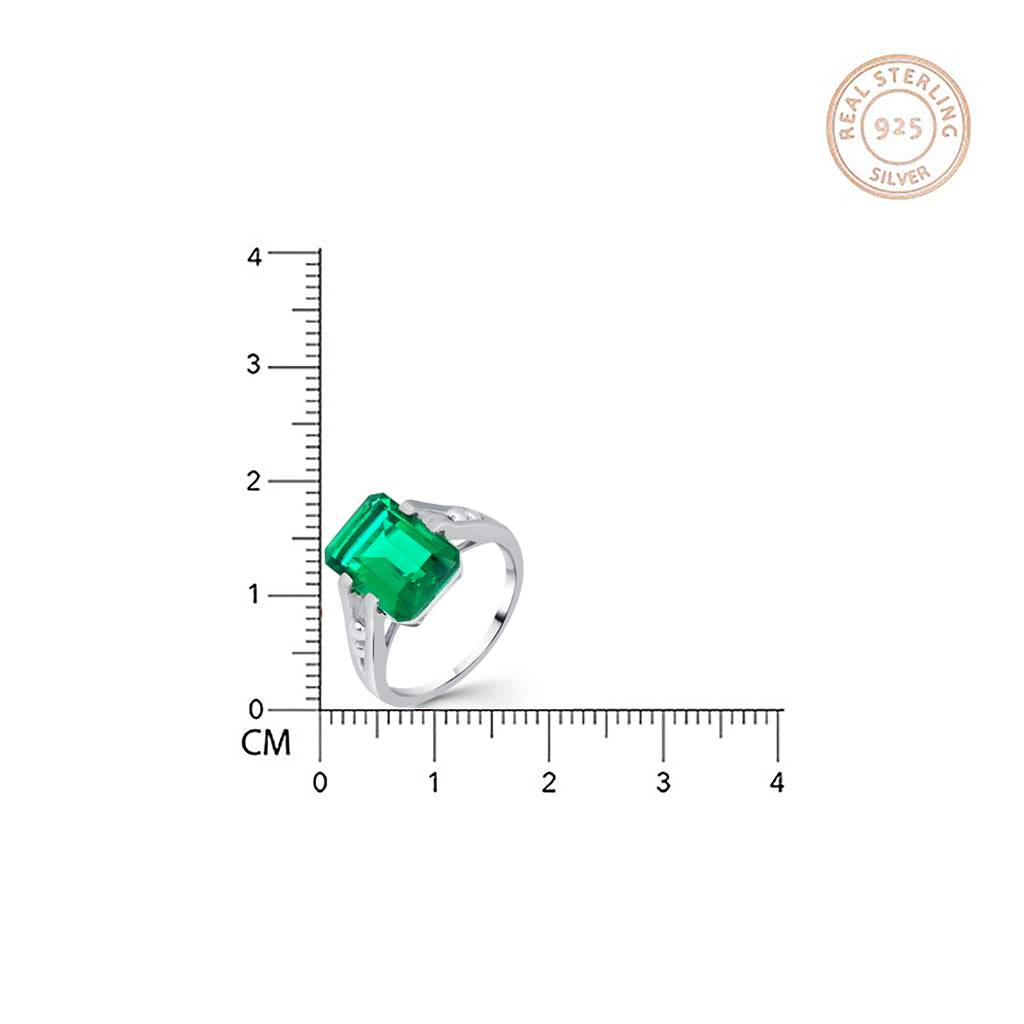 Silver Green Emerald Solitaire Silver Ring : ZLR-1006