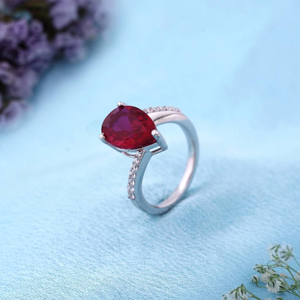 Silver Solitaire Red Ruby Ring For Women : ZLR-1007