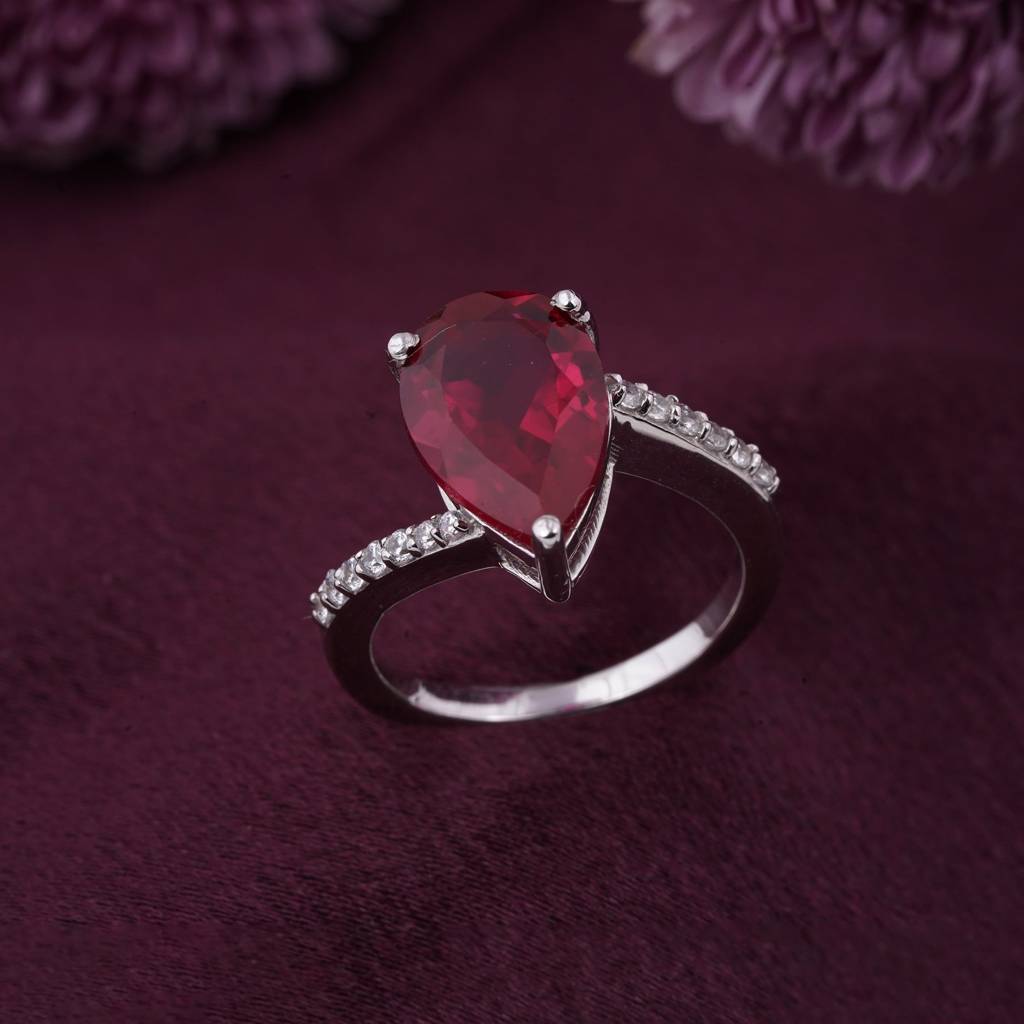 Silver Solitaire Red Ruby Ring For Women : ZLR-1007