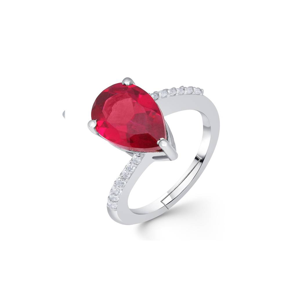 Silver Solitaire Red Ruby Ring For Women : ZLR-1007