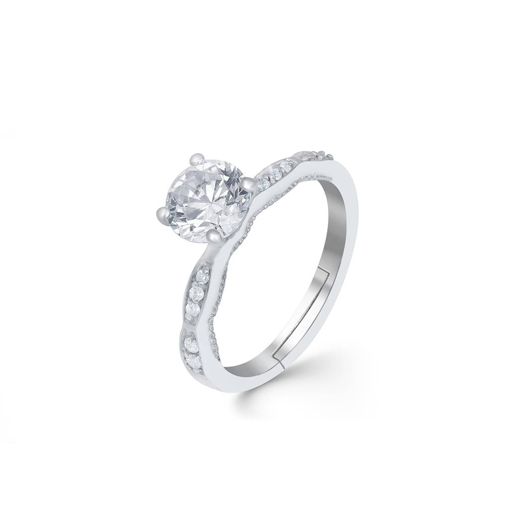 Silver Solitaire Swiss Zircon Thin Band Ring : ZLR-1008