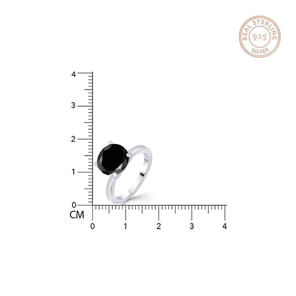 Silver Round Black Diamond Solitaire Ring : ZLR-1009