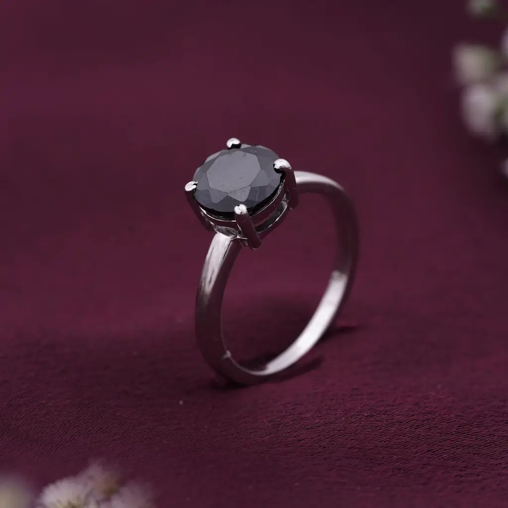 Silver Solitaire Black Diamond Ring : ZLR-1014