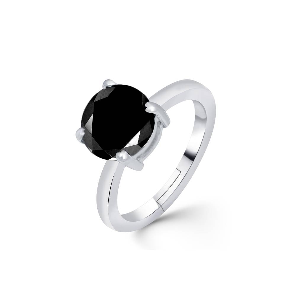 Silver Round Black Diamond Solitaire Ring : ZLR-1009