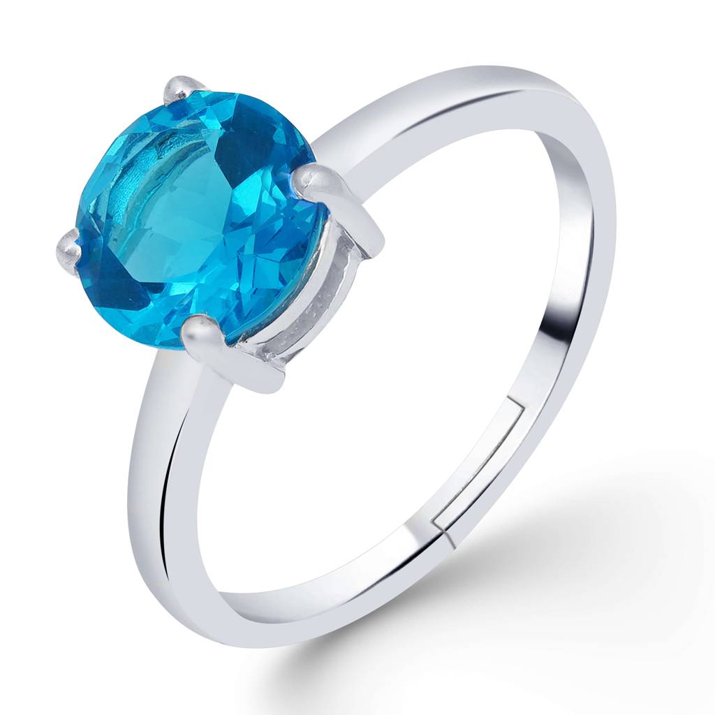 Silver Blue Topaz Solitaire Ring : ZLR-1009BTW