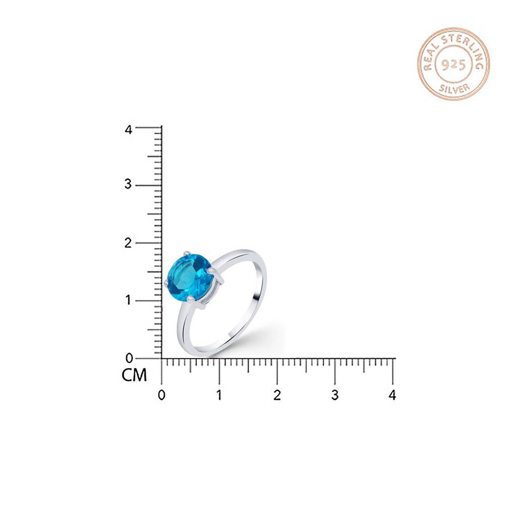 Silver Blue Toapz Diamond Solitaire Ring : ZLR-1014BT