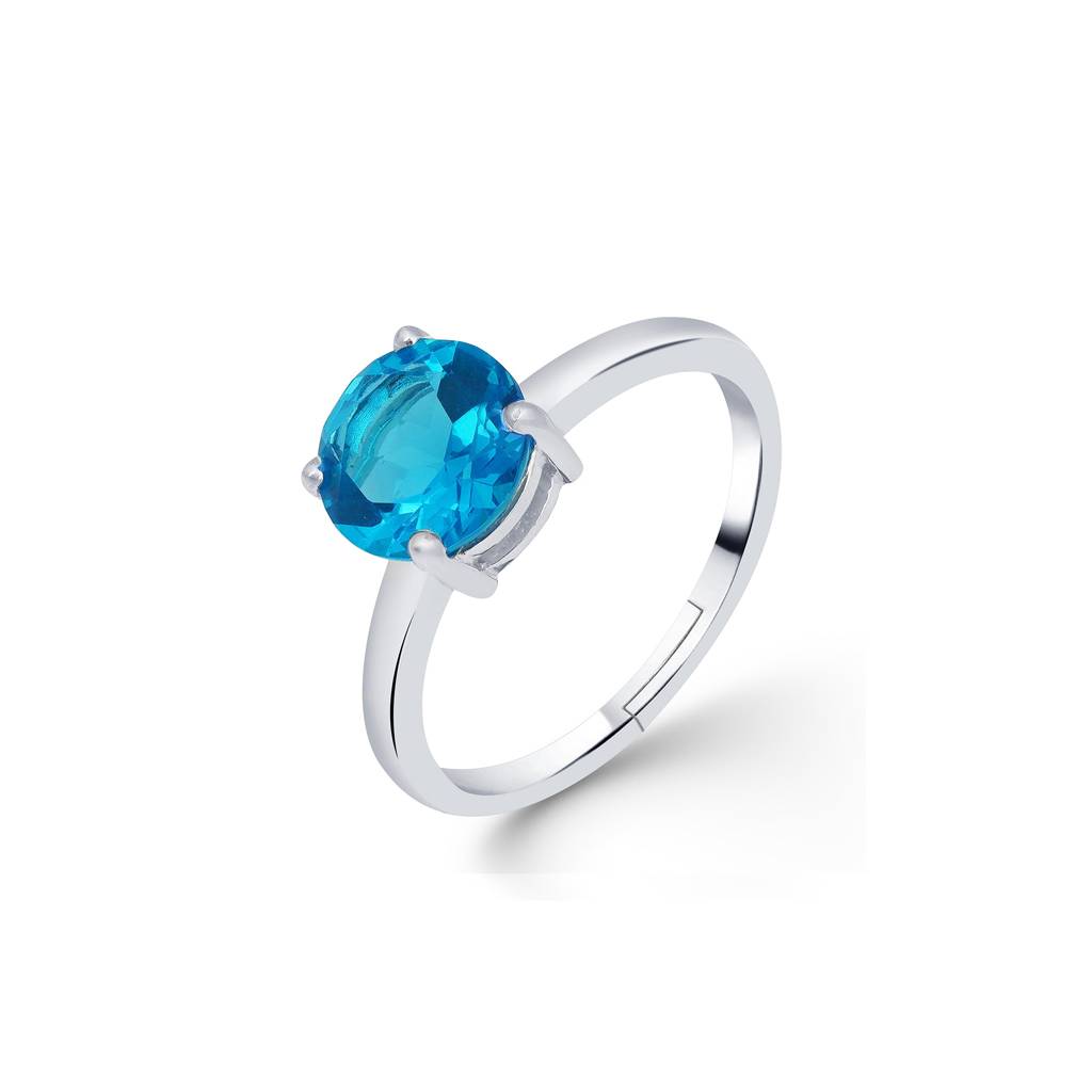 Silver Blue Toapz Diamond Solitaire Ring : ZLR-1014BT