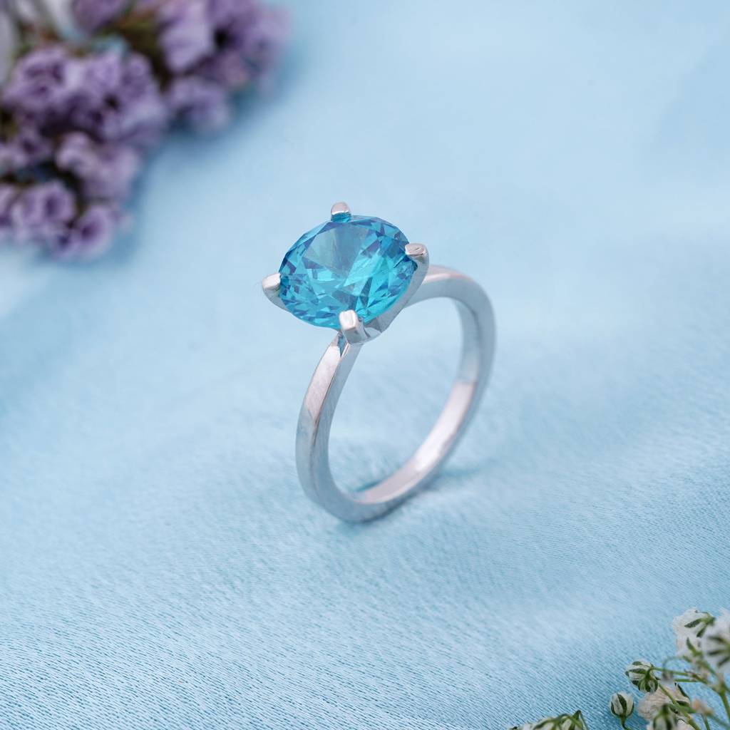 Silver Blue Topaz Solitaire Ring : ZLR-1009BTW