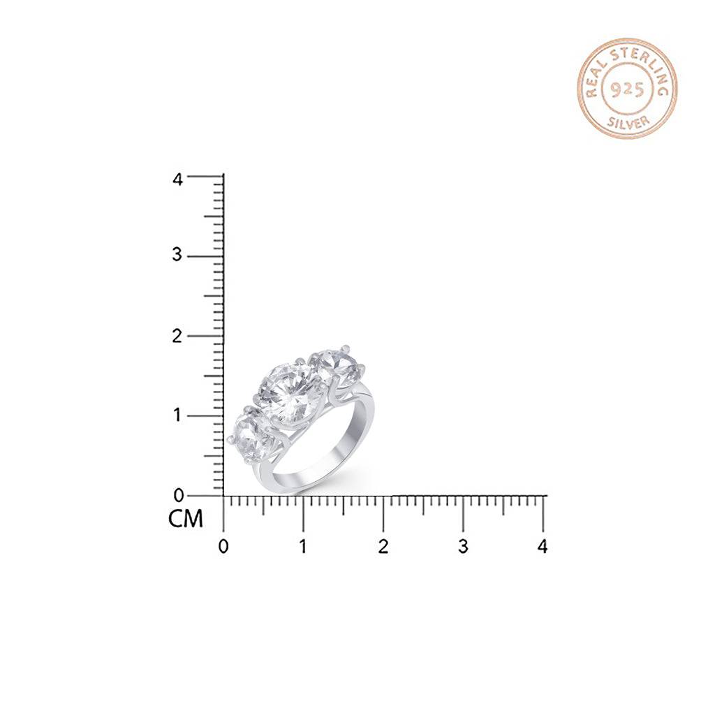 Silver Three Stone Zircon Ring : ZLR-1010