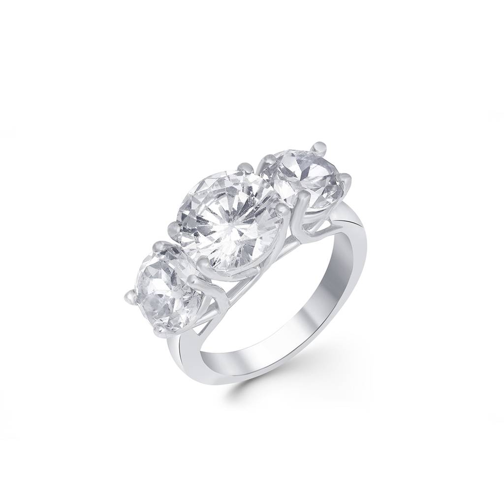 Silver Three Stone Zircon Ring : ZLR-1010