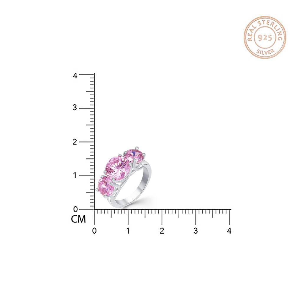 Silver Three Stone Pink Sapphire Ring : ZLR-1010PNK