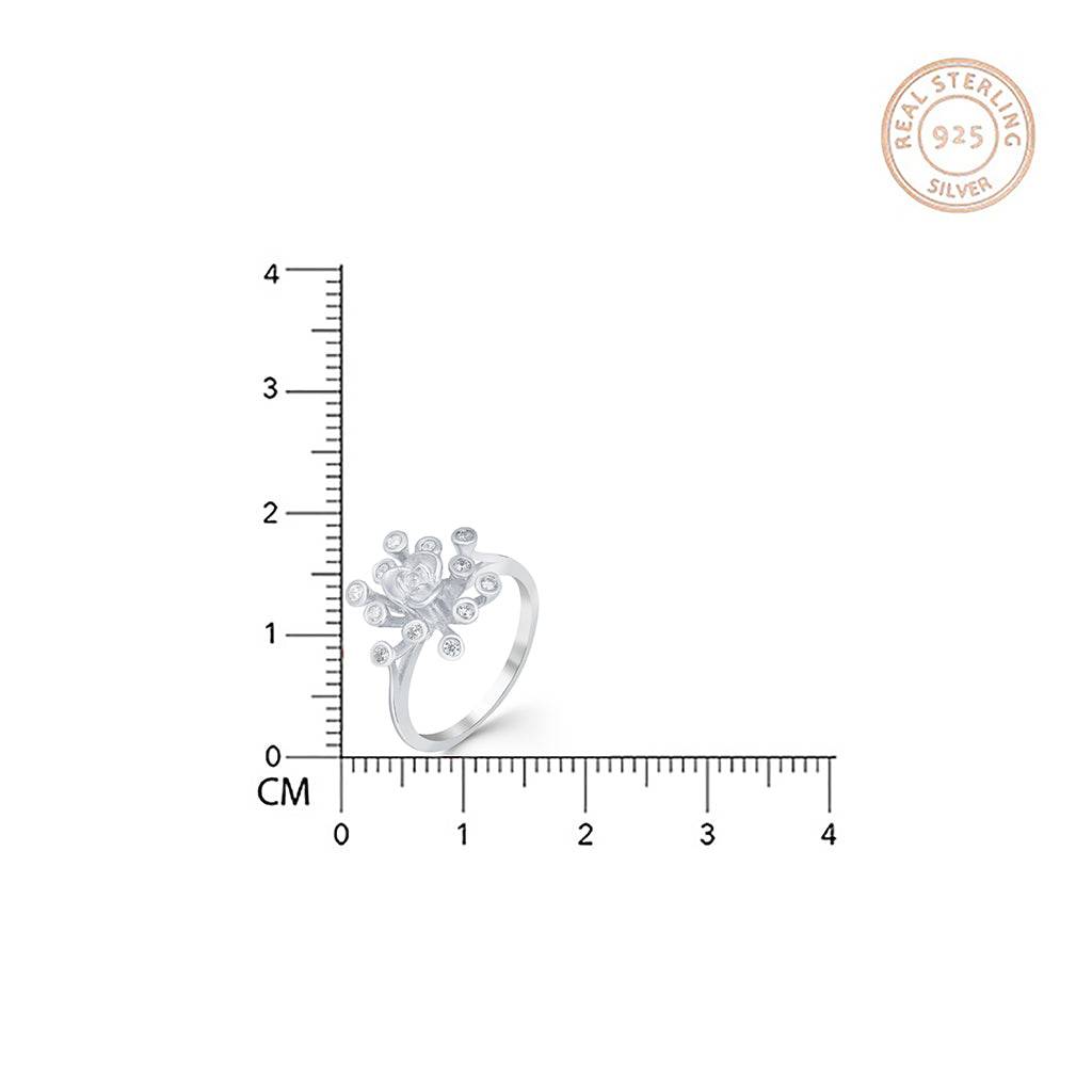 Silver Flower Style Zircon Ring : ZLR-1011